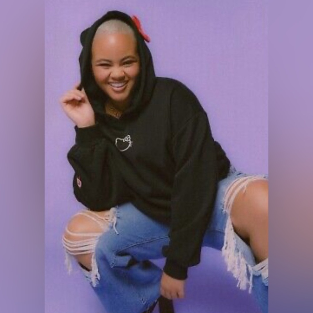 Hello Kitty x Forever 21 cropped hoodie black ears bow women plus size 2X
